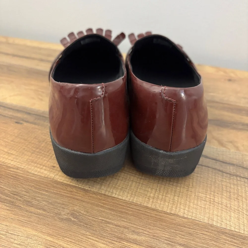 FitFlop Fringey Sneakerloafer Patent Leather Slip On Penny Loafers Deep Red - Picture 5 of 8